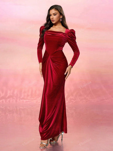 Vintage Velvet Mermaid Bodycon Long Sleeve Party Dress