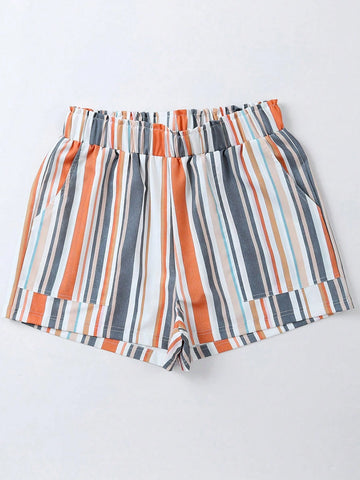 Vintage Washed Elastic Frill Waist Casual Shorts