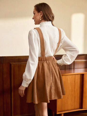 Halloween Pumpkin Polka Dot Print Corduroy Collared Sleeveless