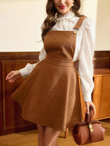 Halloween Pumpkin Polka Dot Print Corduroy Collared Sleeveless