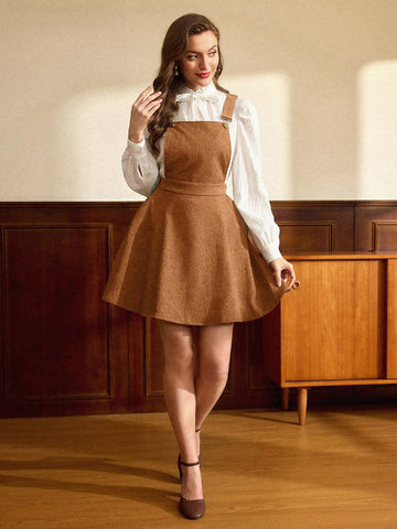 Halloween Pumpkin Polka Dot Print Corduroy Collared Sleeveless