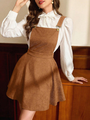 Halloween Pumpkin Polka Dot Print Corduroy Collared Sleeveless