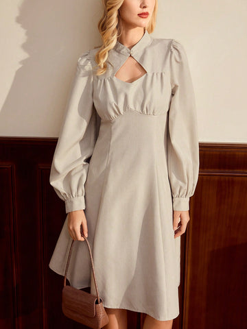 Vintamour Vintage Elegant Women's Dress New Chinoiserie With Pockets Stand Collar Long Sleeves Buttons Casual Commute Vacation Holiday Party