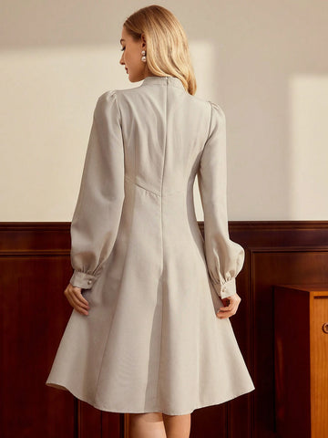 Vintamour Vintage Elegant Women's Dress New Chinoiserie With Pockets Stand Collar Long Sleeves Buttons Casual Commute Vacation Holiday Party