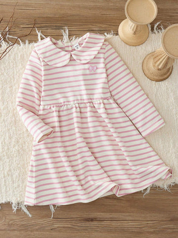 Kids Autumn Young Girl Casual Striped Bow Decor Dress