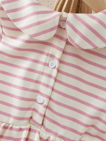 Kids Autumn Young Girl Casual Striped Bow Decor Dress