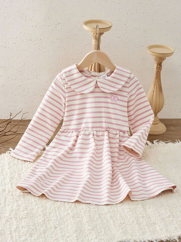 Kids Autumn Young Girl Casual Striped Bow Decor Dress