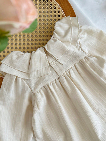 Vintaside Kids Babygirl Young Girl Fashionable And Simple Long Sleeve Peter Pan Collar Dress