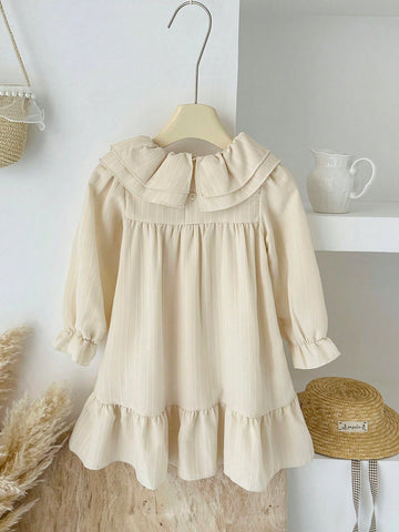 Vintaside Kids Babygirl Young Girl Fashionable And Simple Long Sleeve Peter Pan Collar Dress