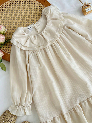 Vintaside Kids Babygirl Young Girl Fashionable And Simple Long Sleeve Peter Pan Collar Dress