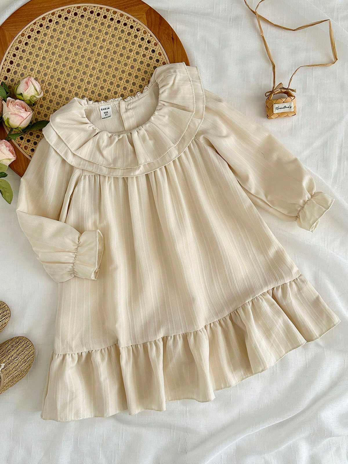Vintaside Kids Babygirl Young Girl Fashionable And Simple Long Sleeve Peter Pan Collar Dress