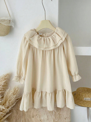 Vintaside Kids Babygirl Young Girl Fashionable And Simple Long Sleeve Peter Pan Collar Dress