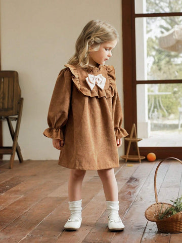 Vintaside Kids Babygirl Young Girl Girls Fashionable Western Style Casual Cute Sweet Big Bow Long Sleeve Dress