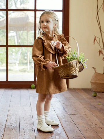 Vintaside Kids Babygirl Young Girl Girls Fashionable Western Style Casual Cute Sweet Big Bow Long Sleeve Dress