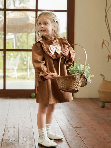 Vintaside Kids Babygirl Young Girl Girls Fashionable Western Style Casual Cute Sweet Big Bow Long Sleeve Dress