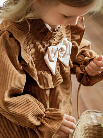 Vintaside Kids Babygirl Young Girl Girls Fashionable Western Style Casual Cute Sweet Big Bow Long Sleeve Dress