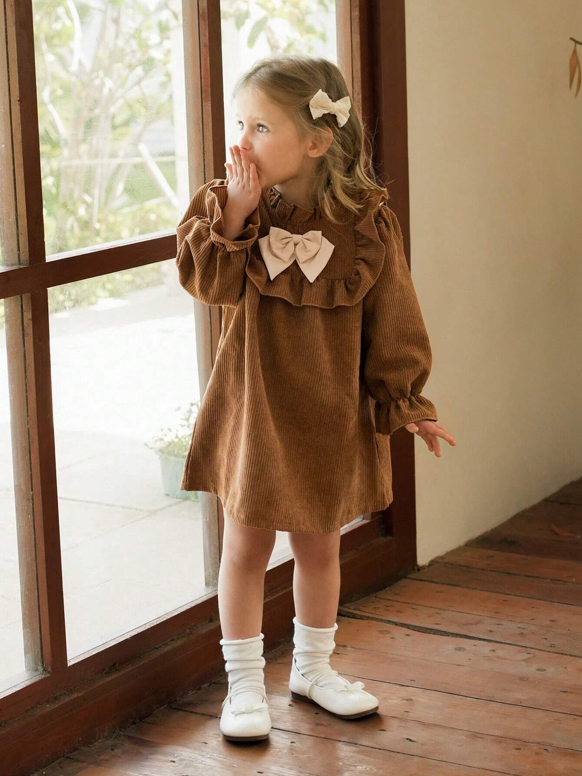 Vintaside Kids Babygirl Young Girl Girls Fashionable Western Style Casual Cute Sweet Big Bow Long Sleeve Dress