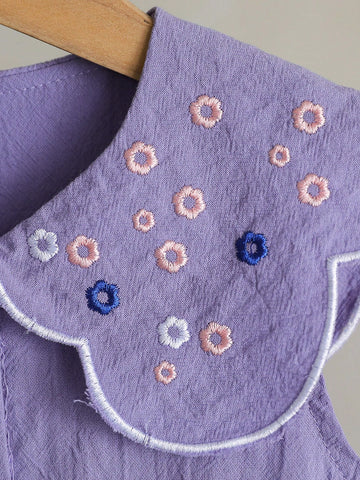 Kids Girls' White Sleeveless Floral Embroidered Dress