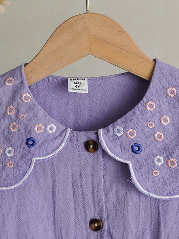 Kids Girls' White Sleeveless Floral Embroidered Dress