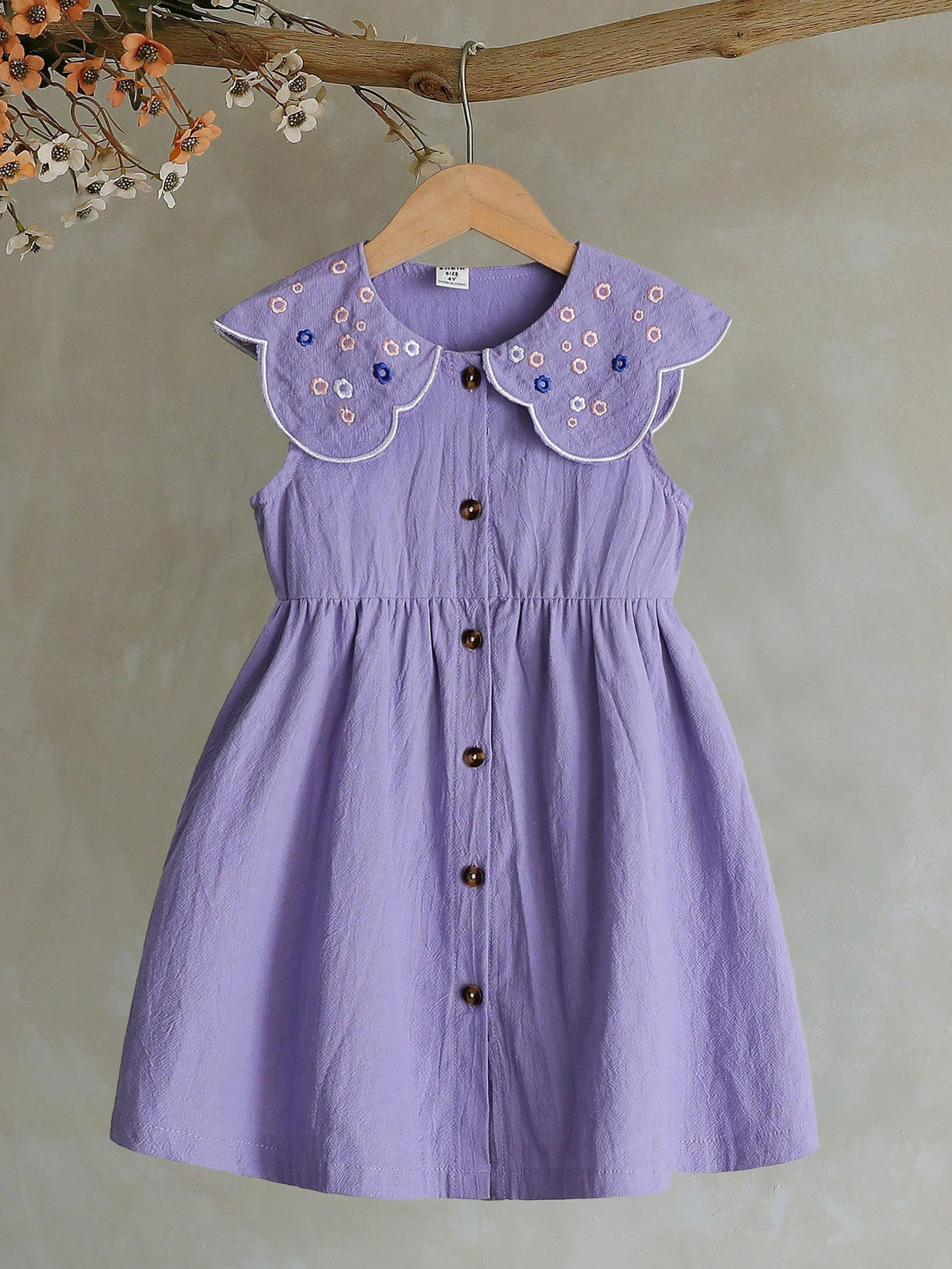 Kids Girls' White Sleeveless Floral Embroidered Dress