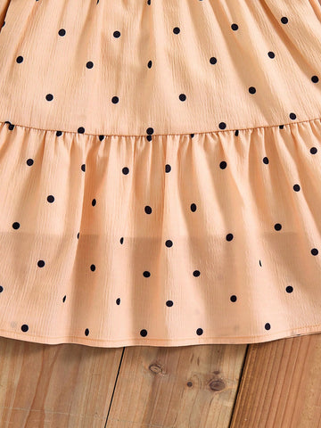 Vintaside Kids Young Girl Contrast-Color Trim Button Front Long Sleeve Pleated Casual Dress