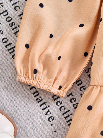 Vintaside Kids Young Girl Contrast-Color Trim Button Front Long Sleeve Pleated Casual Dress