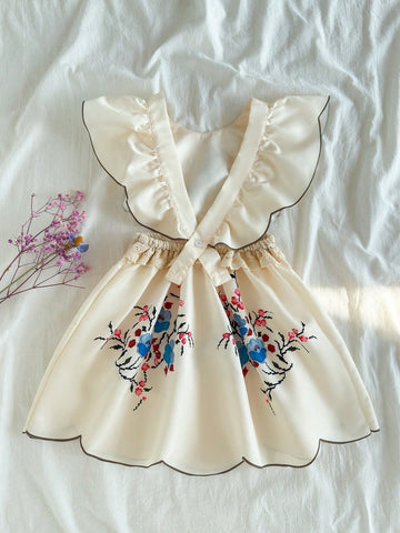 Vintaside Kids Young Girls Dress. The Solid Base Color Complements The Beautiful Floral Pattern.