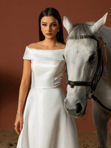 Vipgirl Simple One-Shoulder Strapless French Style Wedding Dress