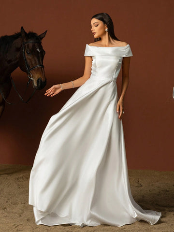 Vipgirl Simple One-Shoulder Strapless French Style Wedding Dress