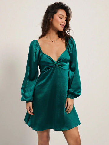 WESTFADE Coquette Bow Back Long Sleeve Satin Mini Dress
