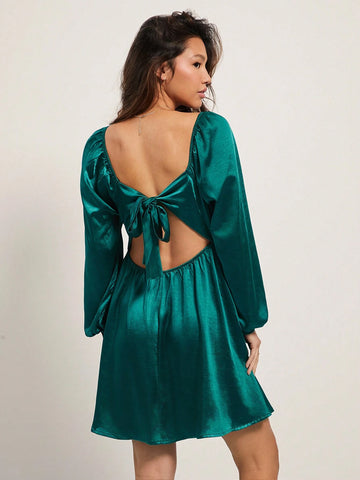 WESTFADE Coquette Bow Back Long Sleeve Satin Mini Dress