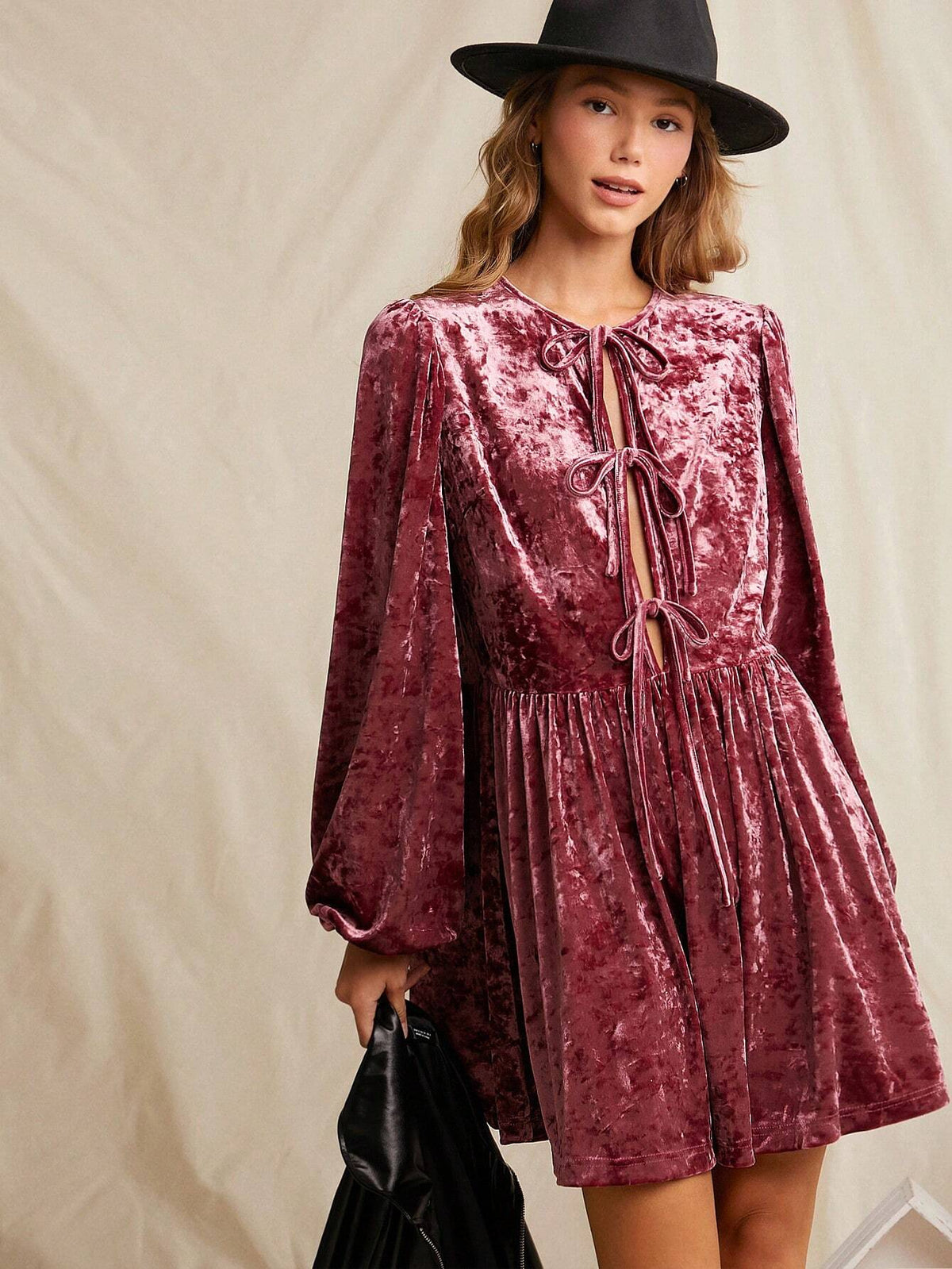 WESTFADE Leopard Corduroy Tie Front Short Dress