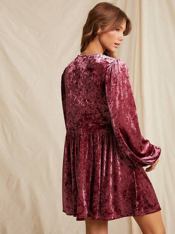 WESTFADE Coquette Bow Front Long Sleeve Velvet Short Dress