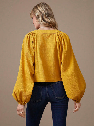 Coquette Lace-Up 99% Cotton Long Sleeve Top