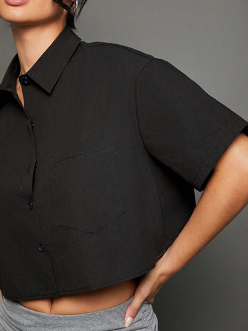 WESTFADE Cropped Button-Up Boxy Shirt