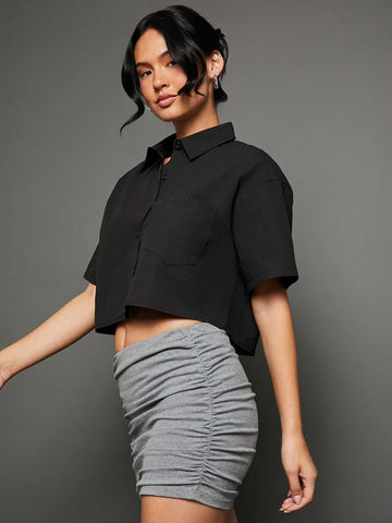 WESTFADE Cropped Button-Up Boxy Shirt