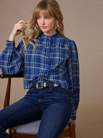 Plaid Ruffle Button Up 100% Cotton Shirt