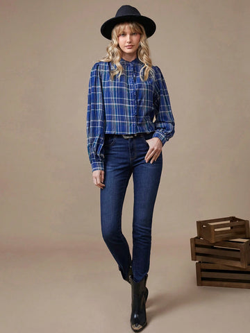 Plaid Ruffle Button Up 100% Cotton Shirt