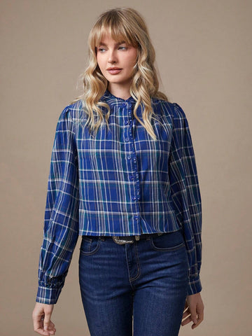 Plaid Ruffle Button Up 100% Cotton Shirt