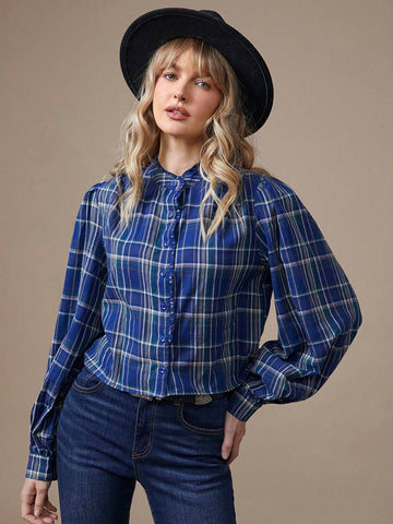 Plaid Ruffle Button Up 100% Cotton Shirt