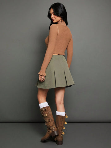 WESTFADE Pleated Twill Casual Mini Skirt