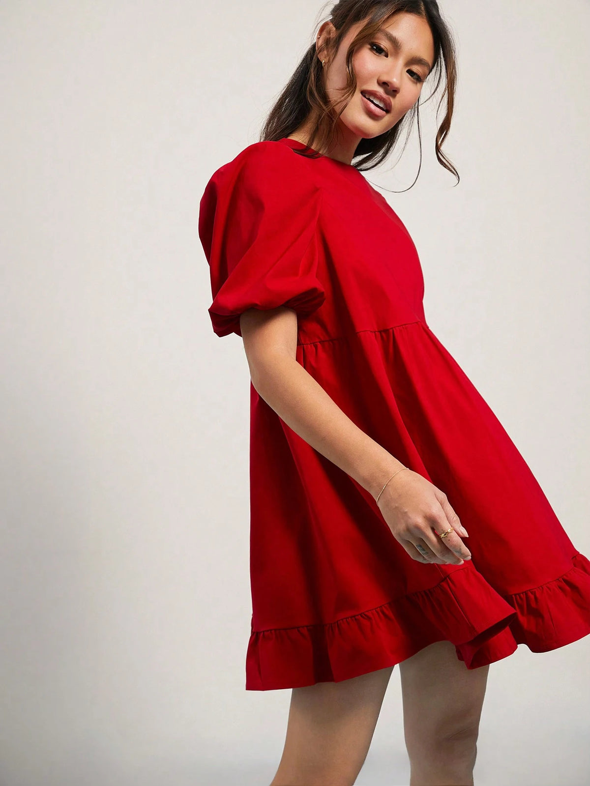 WESTFADE Puff Short Sleeve Babydoll Ruffle Mini Dress