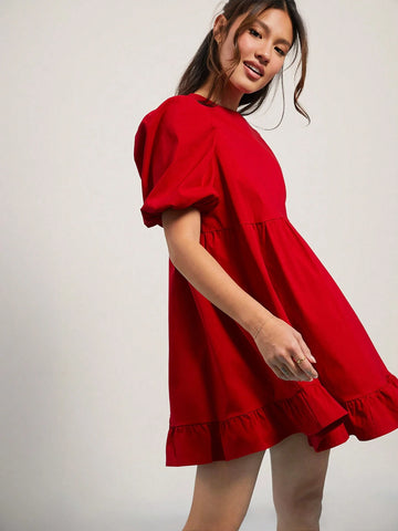 WESTFADE Puff Short Sleeve Babydoll Ruffle Mini Dress