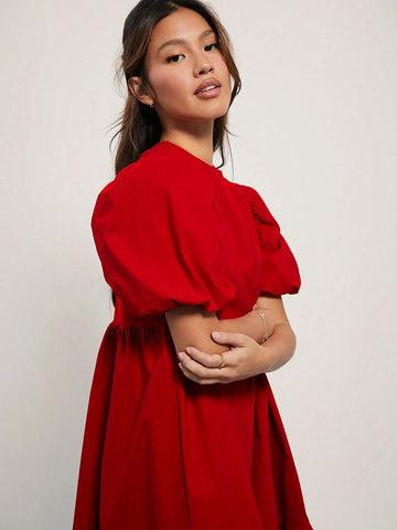 WESTFADE Puff Short Sleeve Babydoll Ruffle Mini Dress