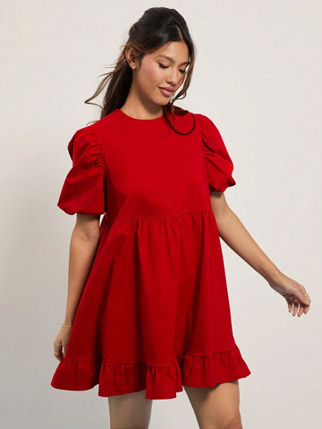 WESTFADE Puff Short Sleeve Babydoll Ruffle Mini Dress