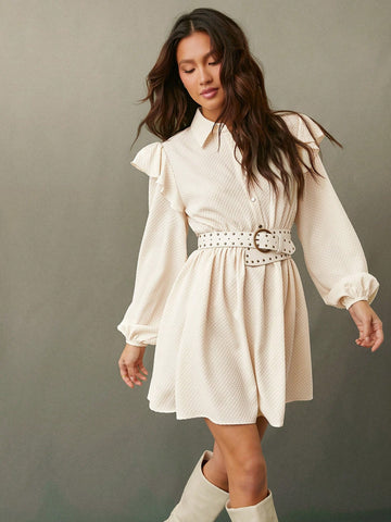 WESTFADE Textured Ruffle Button Front Mini Dress