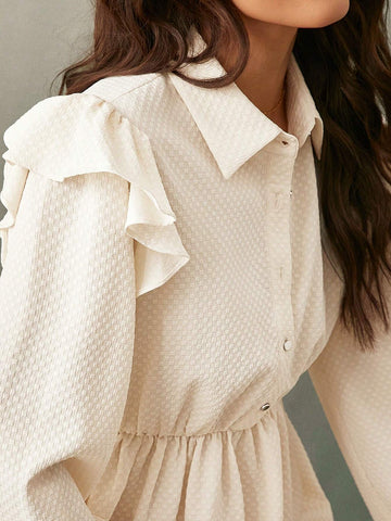 WESTFADE Textured Ruffle Button Front Mini Dress