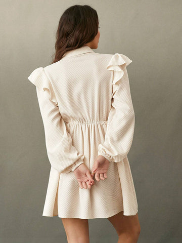 WESTFADE Textured Ruffle Button Front Mini Dress