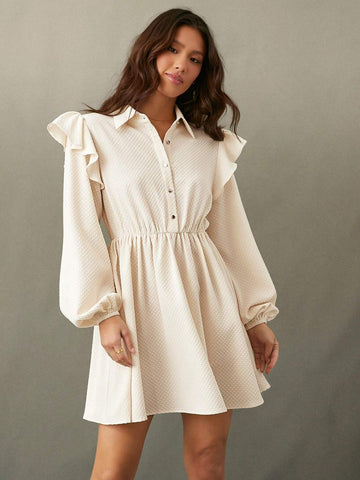 WESTFADE Textured Ruffle Button Front Mini Dress