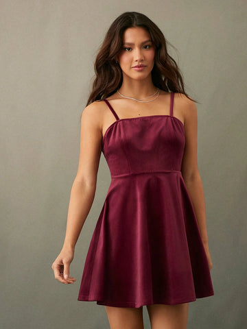 WESTFADE Winter Holiday Christmas New Years Eve Party Outfit Square Neck Cute Bow Back Velvet Mini Dress